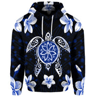 Custom Hawaiian Icon Blue Turtle Plumeria Hoodie - Polynesian Pride