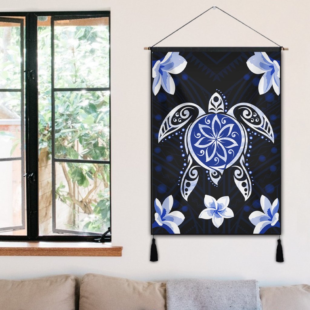 Hawaiian Icon Blue Turtle Plumeria Hanging Poster AH - Polynesian Pride