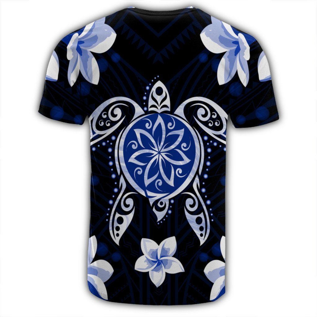 Hawaiian Icon Blue Turtle Plumeria T Shirt - Polynesian Pride