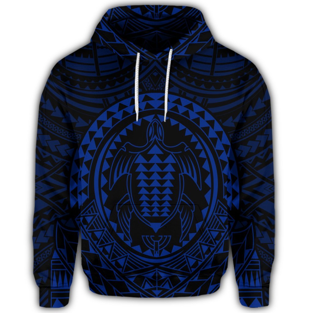 Hawaiian Kakau Honu Arc Polynesian Blue Hoodie - Polynesian Pride