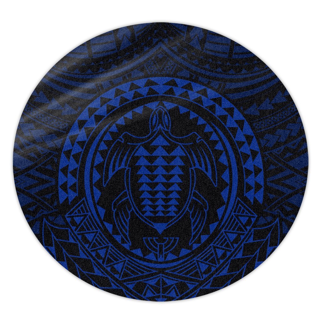 Hawaiian Kakau Honu Arc Polynesian Blue Round Carpet - AH Round Carpet Luxurious Plush - Polynesian Pride