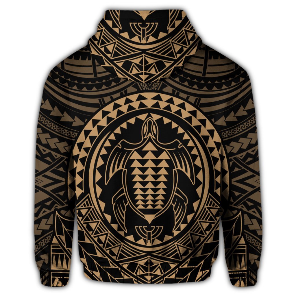 Hawaiian Kakau Honu Arc Polynesian Gold Zip Hoodie - Polynesian Pride