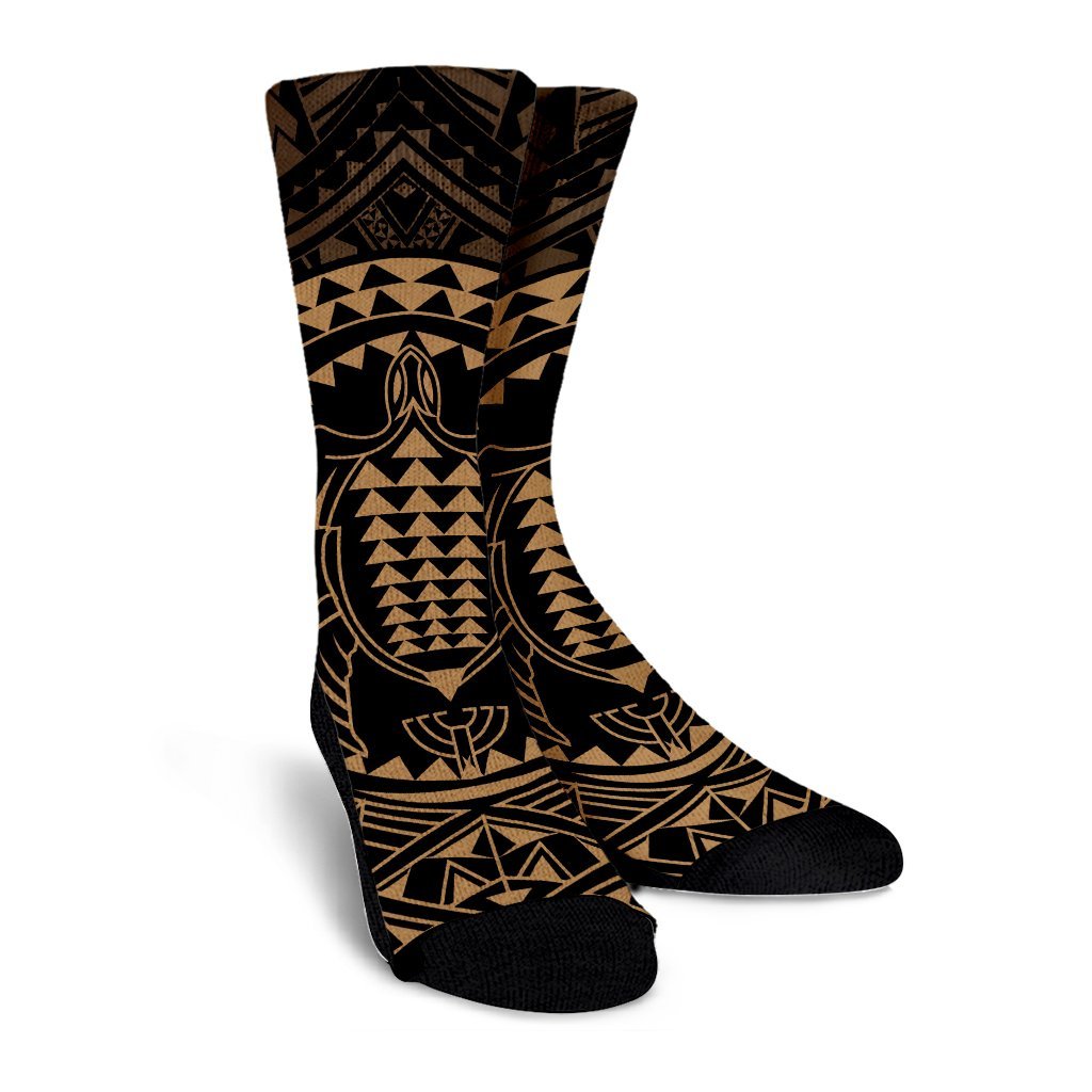 Hawaiian Kakau Honu Arc Polynesian Gold Crew Socks - AH - Polynesian Pride