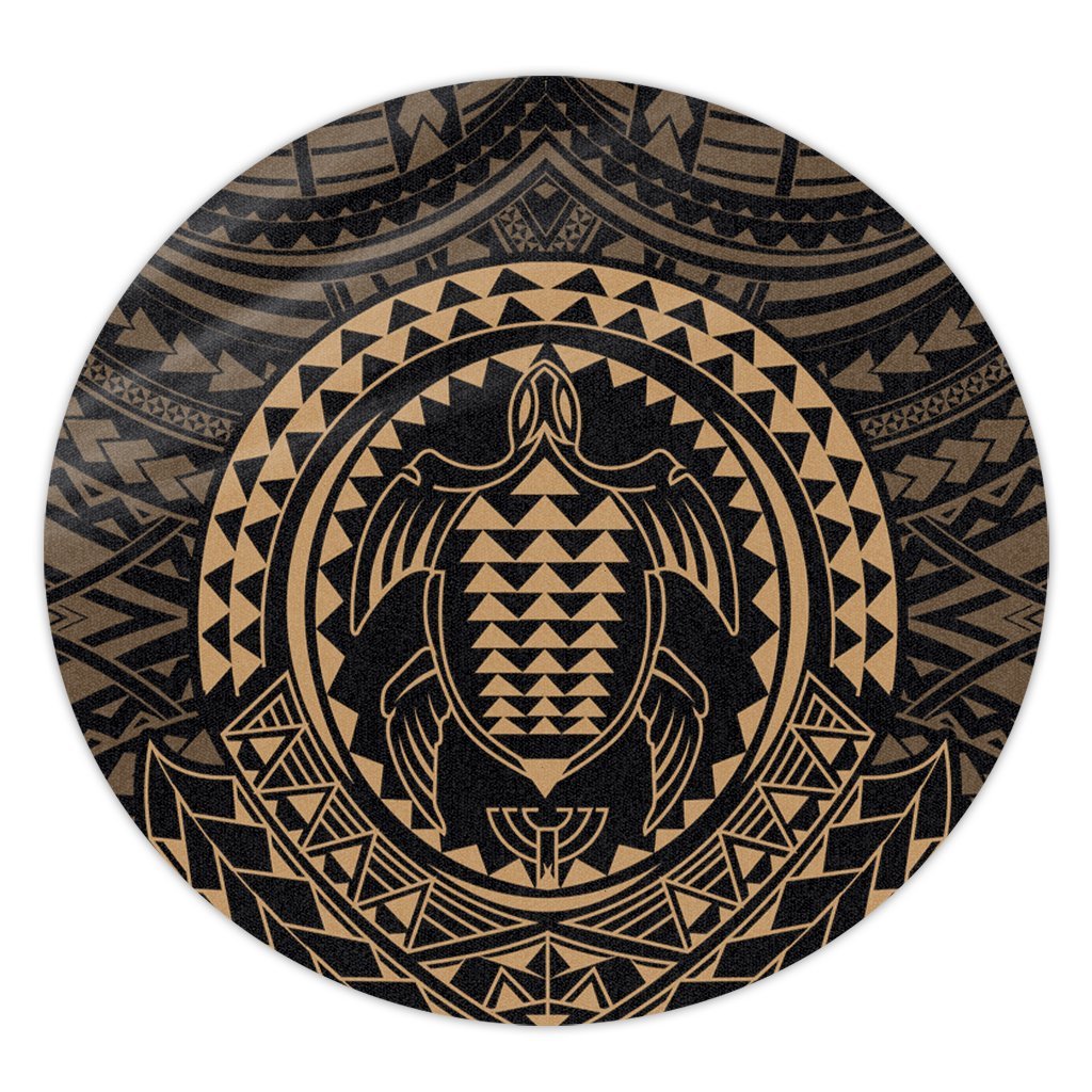 Hawaiian Kakau Honu Arc Polynesian Gold Round Carpet - AH Round Carpet Luxurious Plush - Polynesian Pride