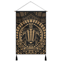 Hawaiian Kakau Honu Arc Polynesian Gold Hanging Poster - AH Hanging Poster Cotton And Linen - Polynesian Pride