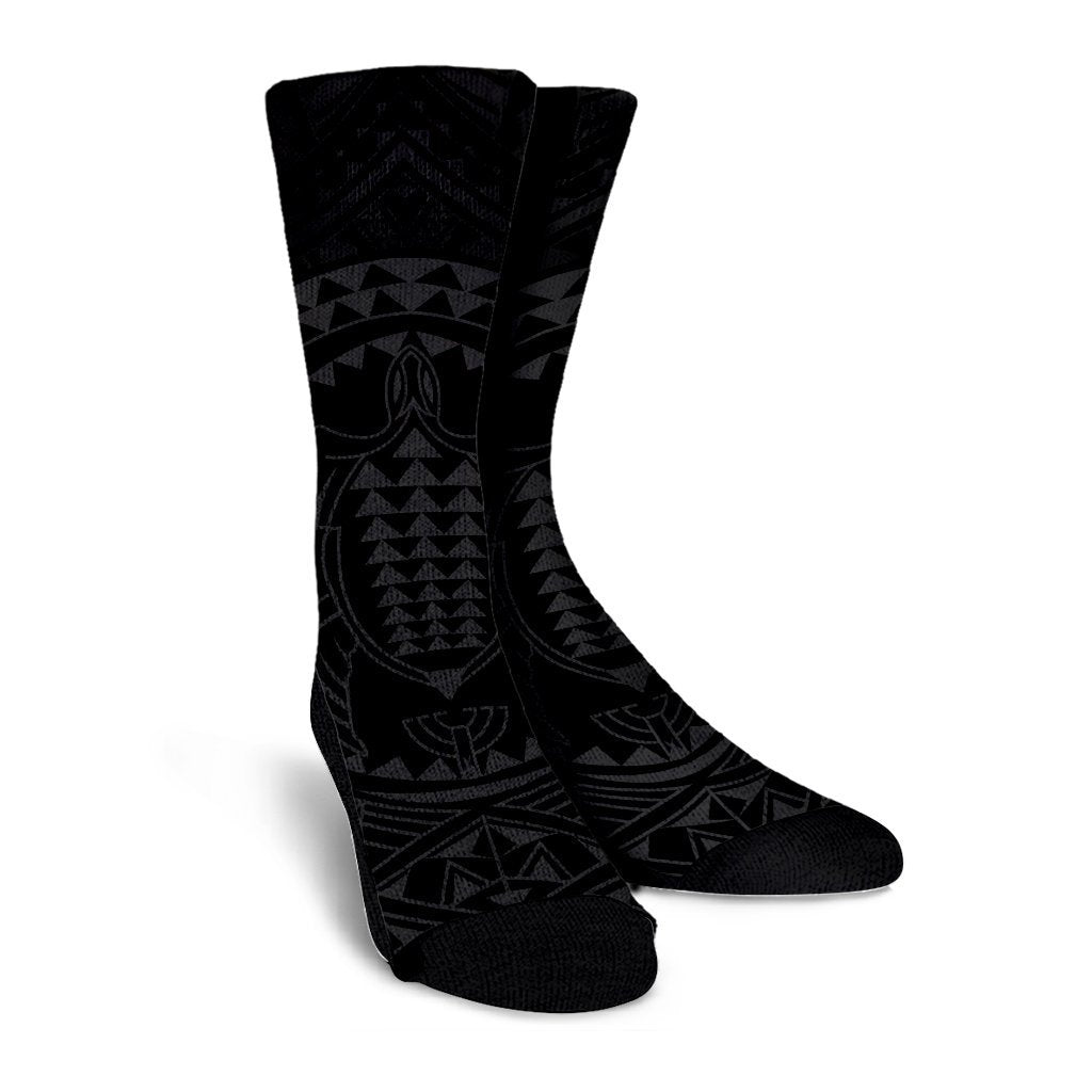 Hawaiian Kakau Honu Arc Polynesian Gray Crew Socks - AH - Polynesian Pride
