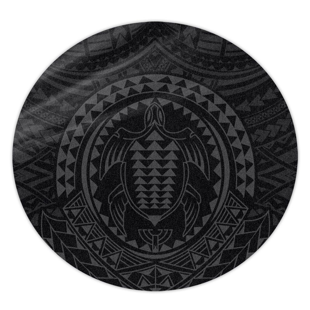 Hawaiian Kakau Honu Arc Polynesian Gray Round Carpet - AH Round Carpet Luxurious Plush - Polynesian Pride