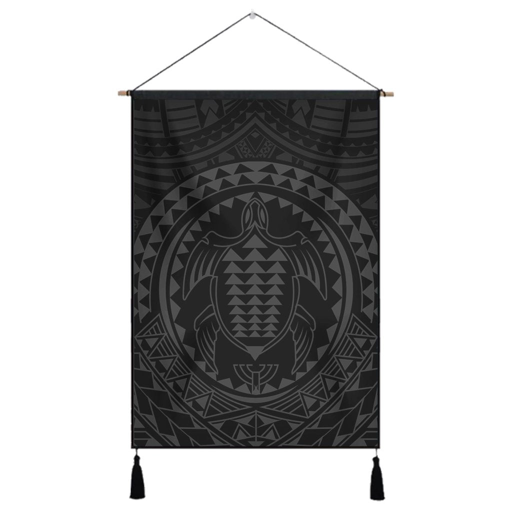 Hawaiian Kakau Honu Arc Polynesian Gray Hanging Poster - AH Hanging Poster Cotton And Linen - Polynesian Pride