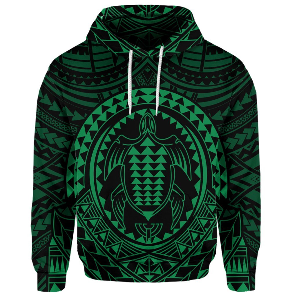 Custom Hawaiian Kakau Honu Arc Polynesian Green Hoodie - Polynesian Pride