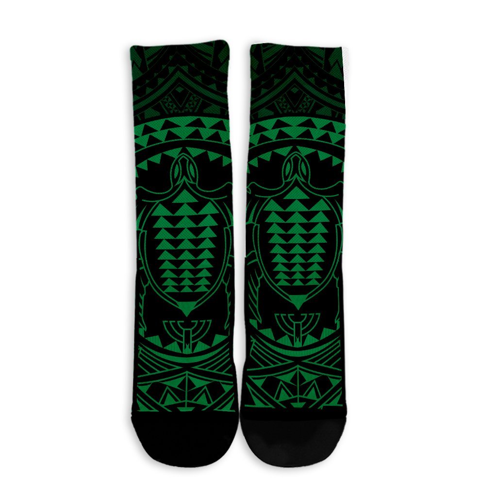 Hawaiian Kakau Honu Arc Polynesian Green Crew Socks - AH - Polynesian Pride