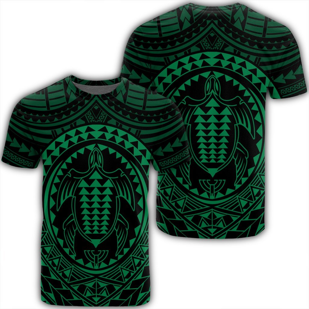 Hawaiian Kakau Honu Arc Polynesian Green T Shirt Unisex Black - Polynesian Pride