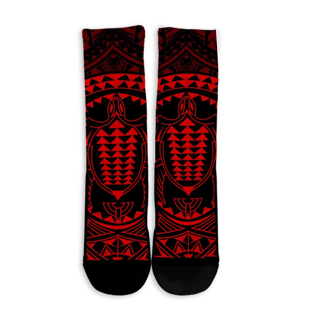 Hawaiian Kakau Honu Arc Polynesian Red Crew Socks - AH - Polynesian Pride