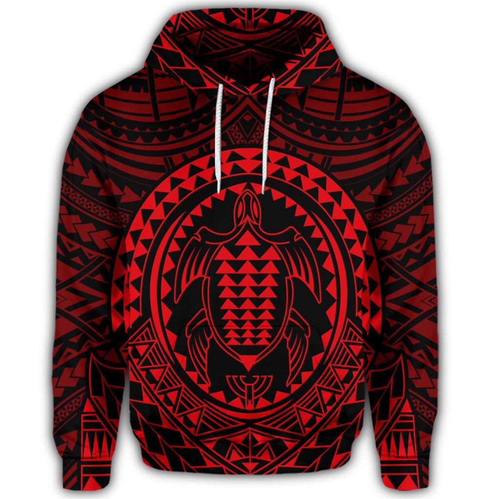 Hawaiian Kakau Honu Arc Polynesian Red Hoodie - Polynesian Pride