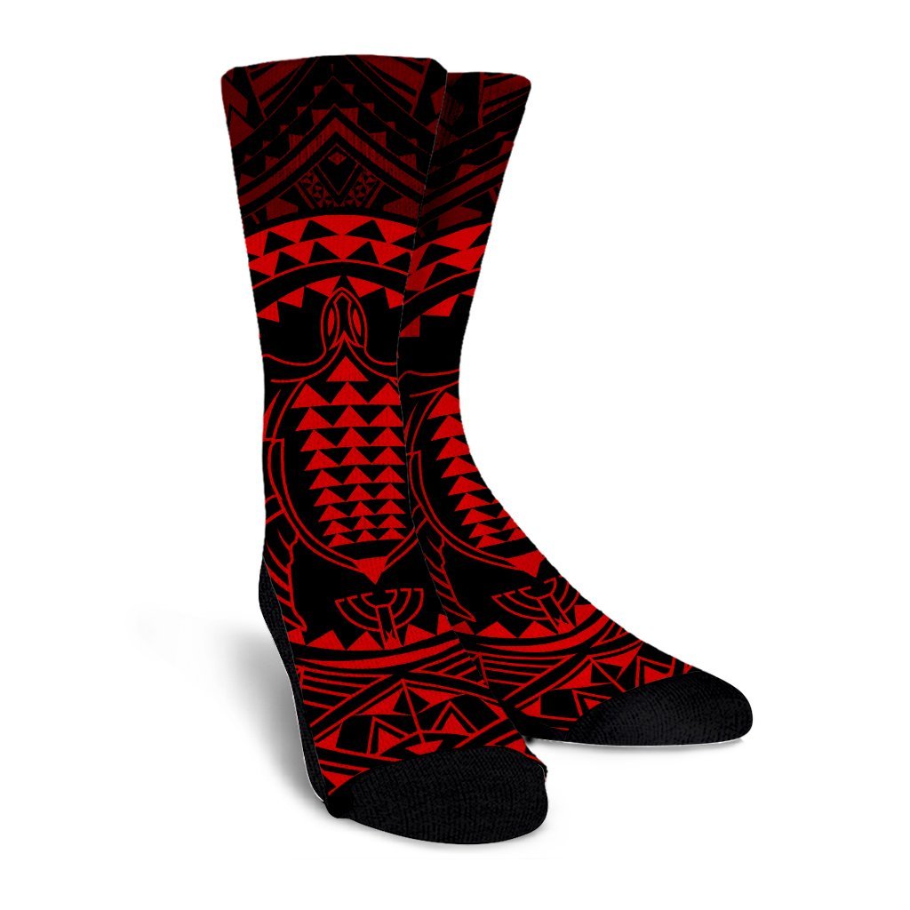 Hawaiian Kakau Honu Arc Polynesian Red Crew Socks - AH - Polynesian Pride