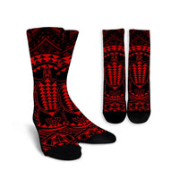 Hawaiian Kakau Honu Arc Polynesian Red Crew Socks - AH Crew Socks White - Polynesian Pride