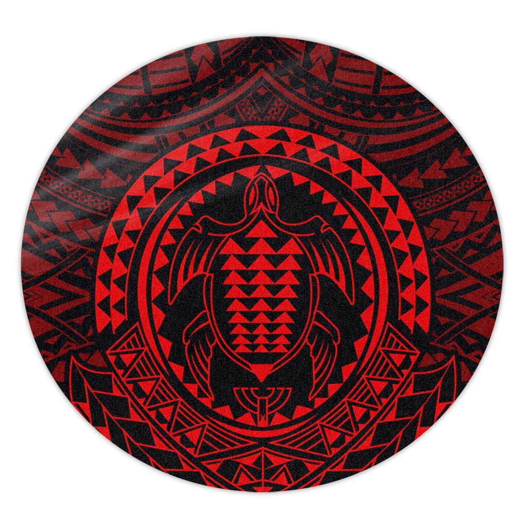 Hawaiian Kakau Honu Arc Polynesian Red Round Carpet - AH Round Carpet Luxurious Plush - Polynesian Pride