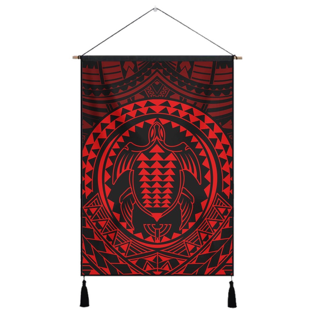 Hawaiian Kakau Honu Arc Polynesian Red Hanging Poster - AH Hanging Poster Cotton And Linen - Polynesian Pride
