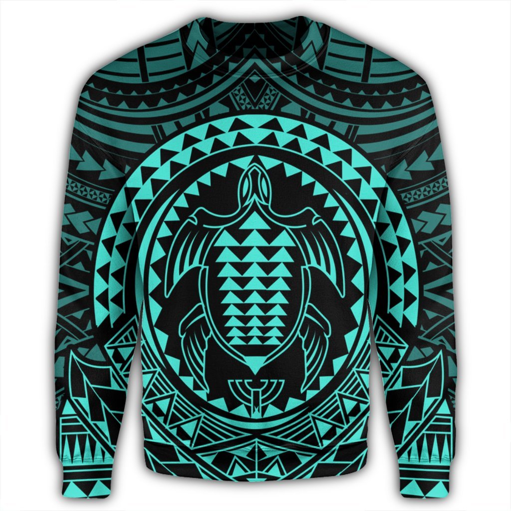 Hawaiian Kakau Honu Arc Polynesian Turquoise Sweatshirt - AH - Polynesian Pride
