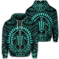 Hawaiian Kakau Honu Arc Polynesian Turquoise Zip Hoodie Unisex Art - Polynesian Pride