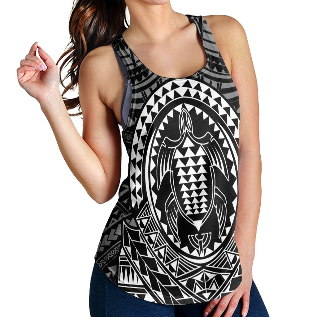 Hawaiian Kakau Honu Arc Polynesian White Racerback Tank - AH - Polynesian Pride