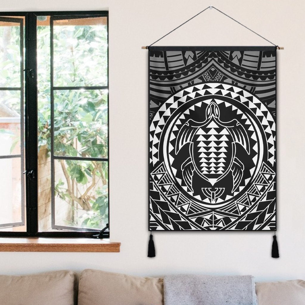 Hawaiian Kakau Honu Arc Polynesian White Hanging Poster - AH - Polynesian Pride