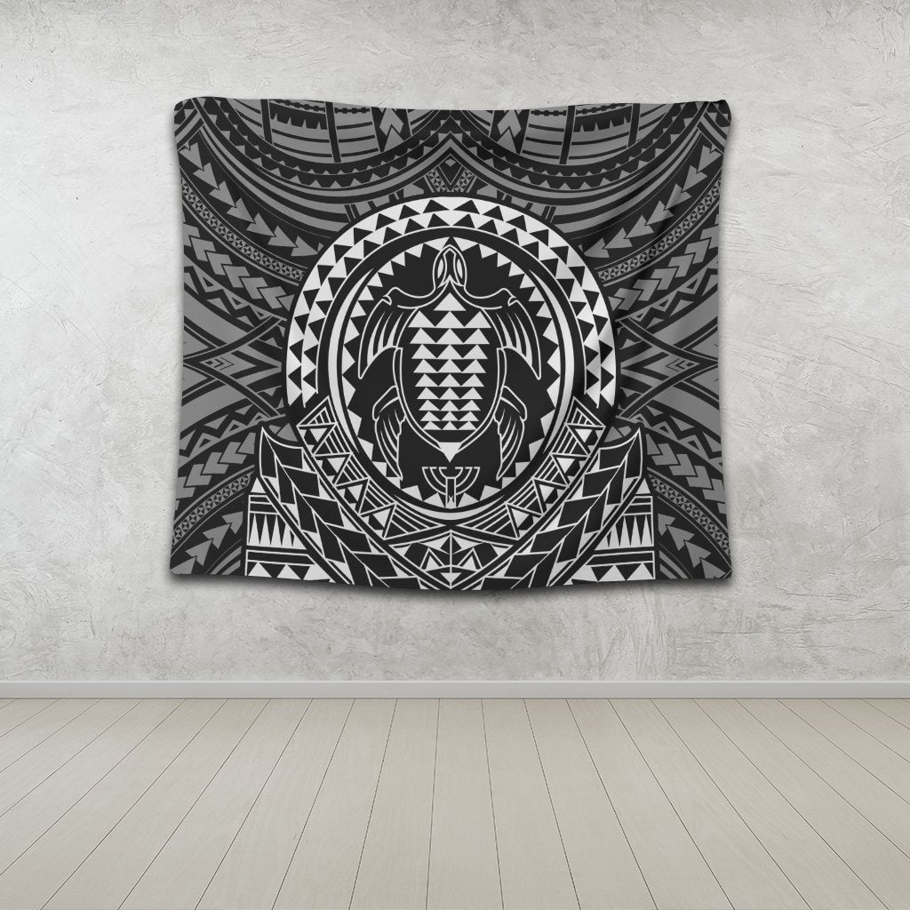 Hawaiian Kakau Honu Arc Polynesian White Tapestry - AH - Polynesian Pride