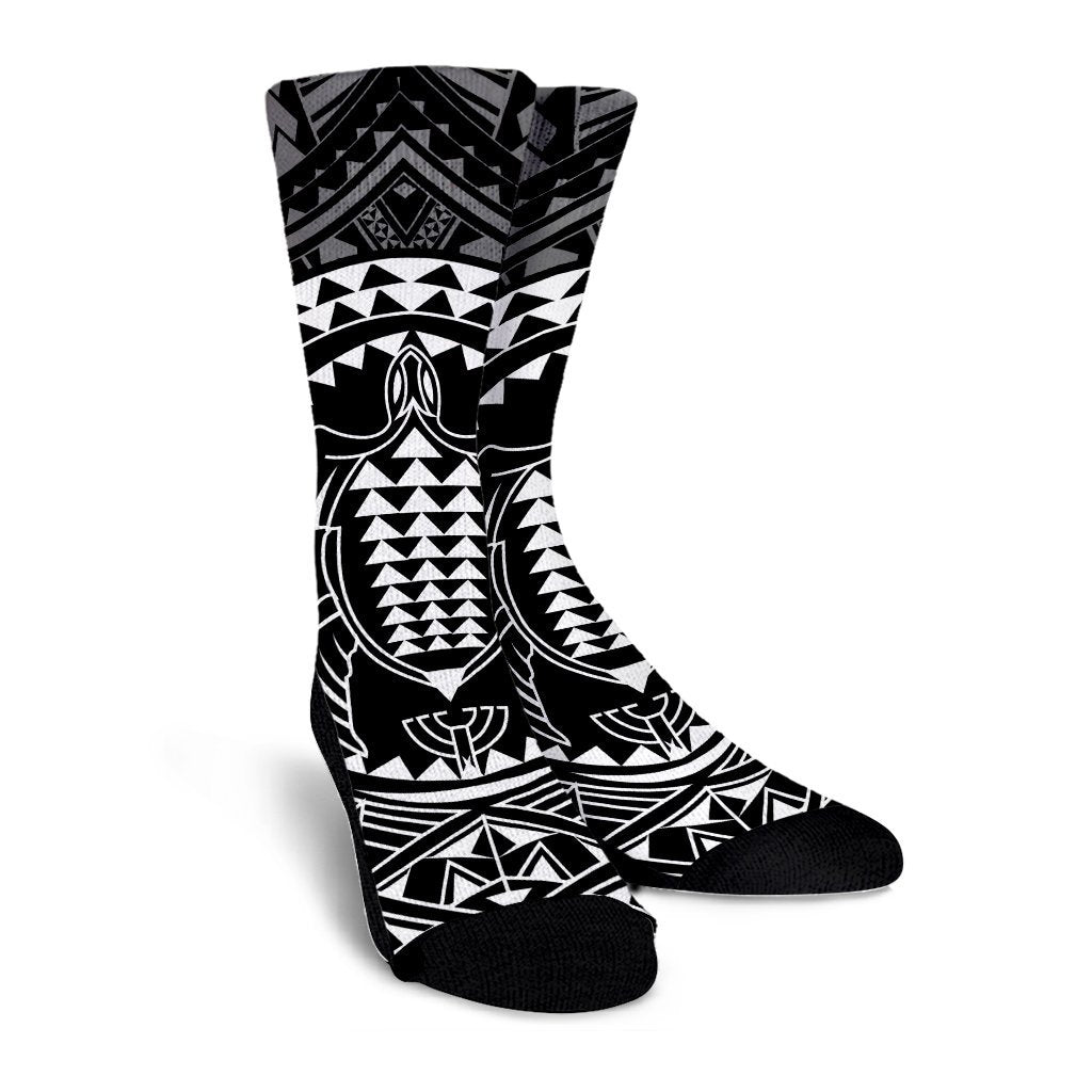 Hawaiian Kakau Honu Arc Polynesian White Crew Socks - AH - Polynesian Pride