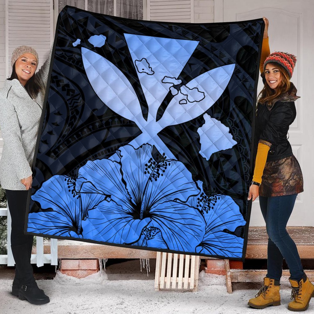 Hawaiian Kanaka Premium Quilts Hibiscus Polynesian Love - Blue - AH - Polynesian Pride