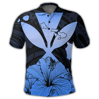 Hawaiian Kanaka Polo Shirt Hibiscus Polynesian Love Blue - Polynesian Pride