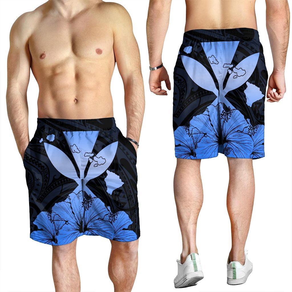 Hawaiian Kanaka Men's Shorts Hibiscus Polynesian Love - Blue - AH - Polynesian Pride