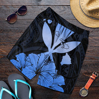 Hawaiian Kanaka Men's Shorts Hibiscus Polynesian Love - Blue - AH Art - Polynesian Pride