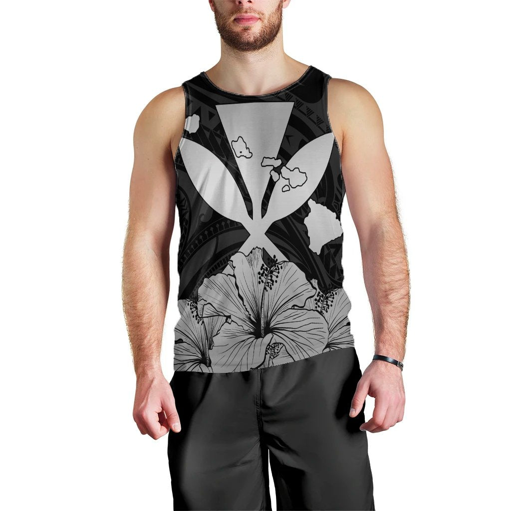 Hawaiian Kanaka Tank Top Hibiscus Polynesian Love - Gray - AH Black - Polynesian Pride