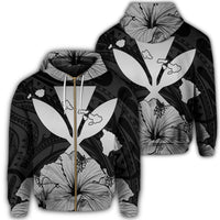 Hawaiian Kanaka Zip Hoodie Hibiscus Polynesian Love Gray Unisex Art - Polynesian Pride