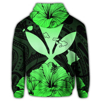 Hawaiian Kanaka Zip Hoodie Hibiscus Polynesian Love Green - Polynesian Pride