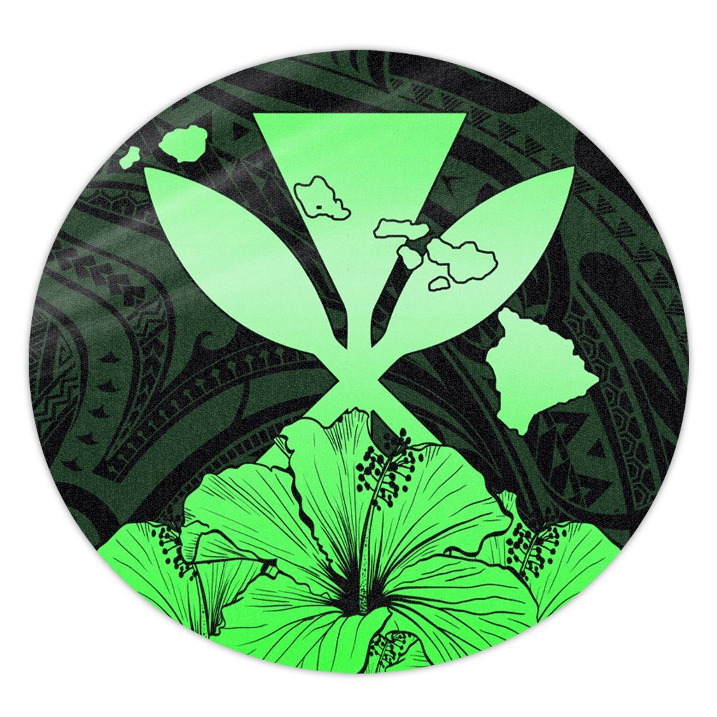 Hawaiian Kanaka Round Carpet Hibiscus Polynesian Love - Green - AH Round Carpet Luxurious Plush - Polynesian Pride