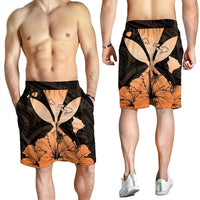 Hawaiian Kanaka Men's Shorts Hibiscus Polynesian Love - Orange - AH - Polynesian Pride