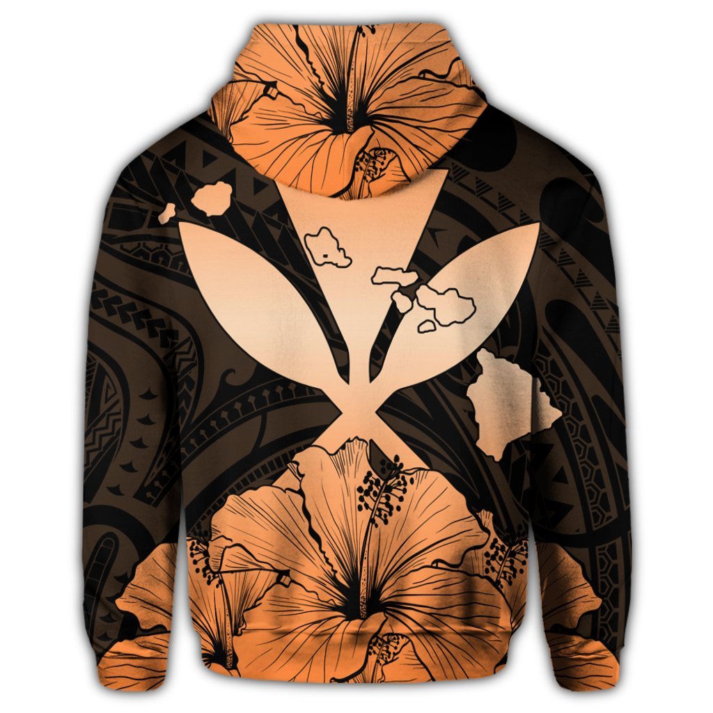Hawaiian Kanaka Hoodie Hibiscus Polynesian Love Orange - Polynesian Pride