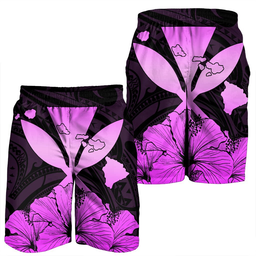 Hawaiian Kanaka Men's Shorts Hibiscus Polynesian Love - Pink - AH - Polynesian Pride