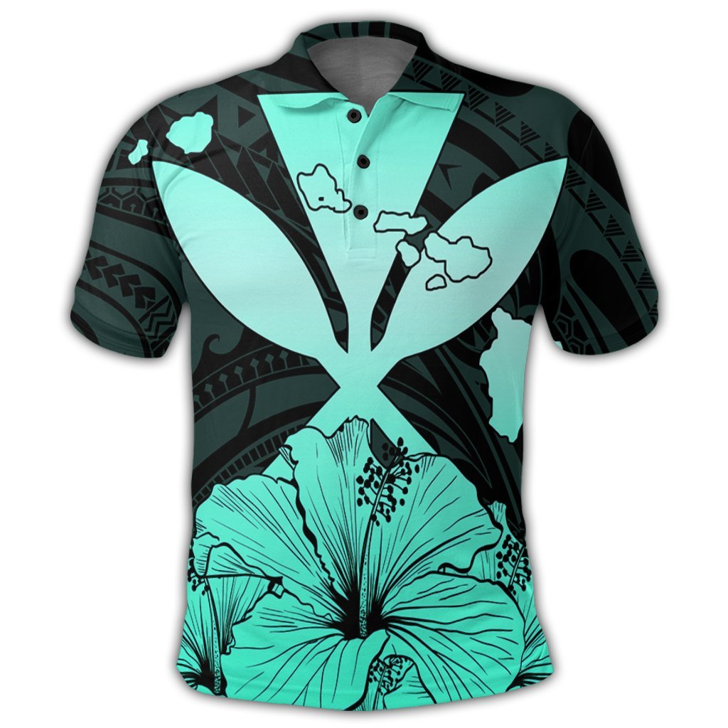 Hawaiian Kanaka Polo Shirt Hibiscus Polynesian Love Turquoise - Polynesian Pride