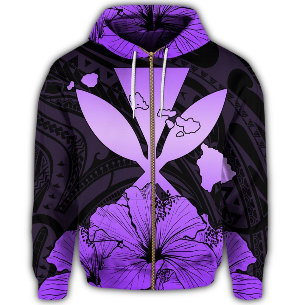 Hawaiian Kanaka Zip Hoodie Hibiscus Polynesian Love Violet - Polynesian Pride