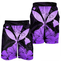 Hawaiian Kanaka Men's Shorts Hibiscus Polynesian Love - Violet - AH - Polynesian Pride