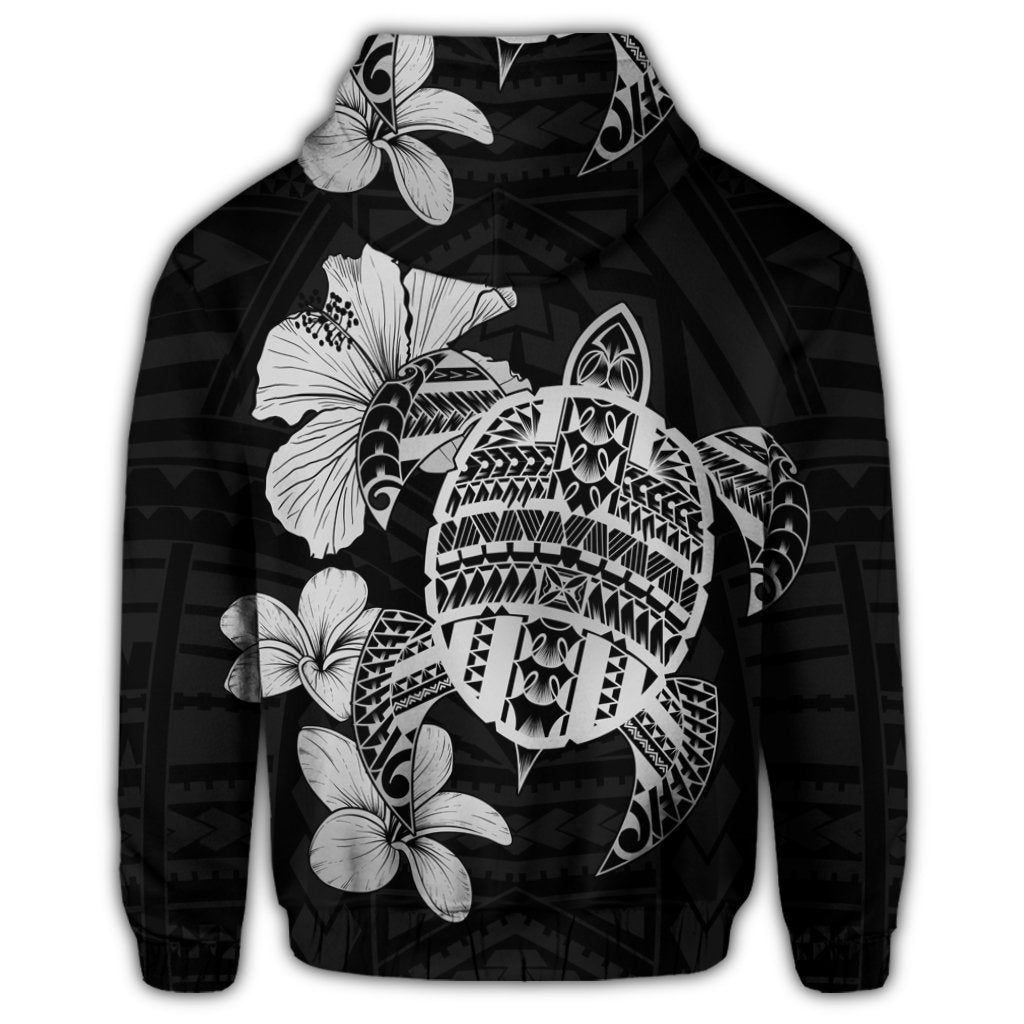 Hawaiian Kanaka Hibiscus Plumeria Mix Polynesian Turtle Zip Hoodie Gray - Polynesian Pride