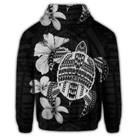 Hawaiian Kanaka Hibiscus Plumeria Mix Polynesian Turtle Zip Hoodie Gray - Polynesian Pride