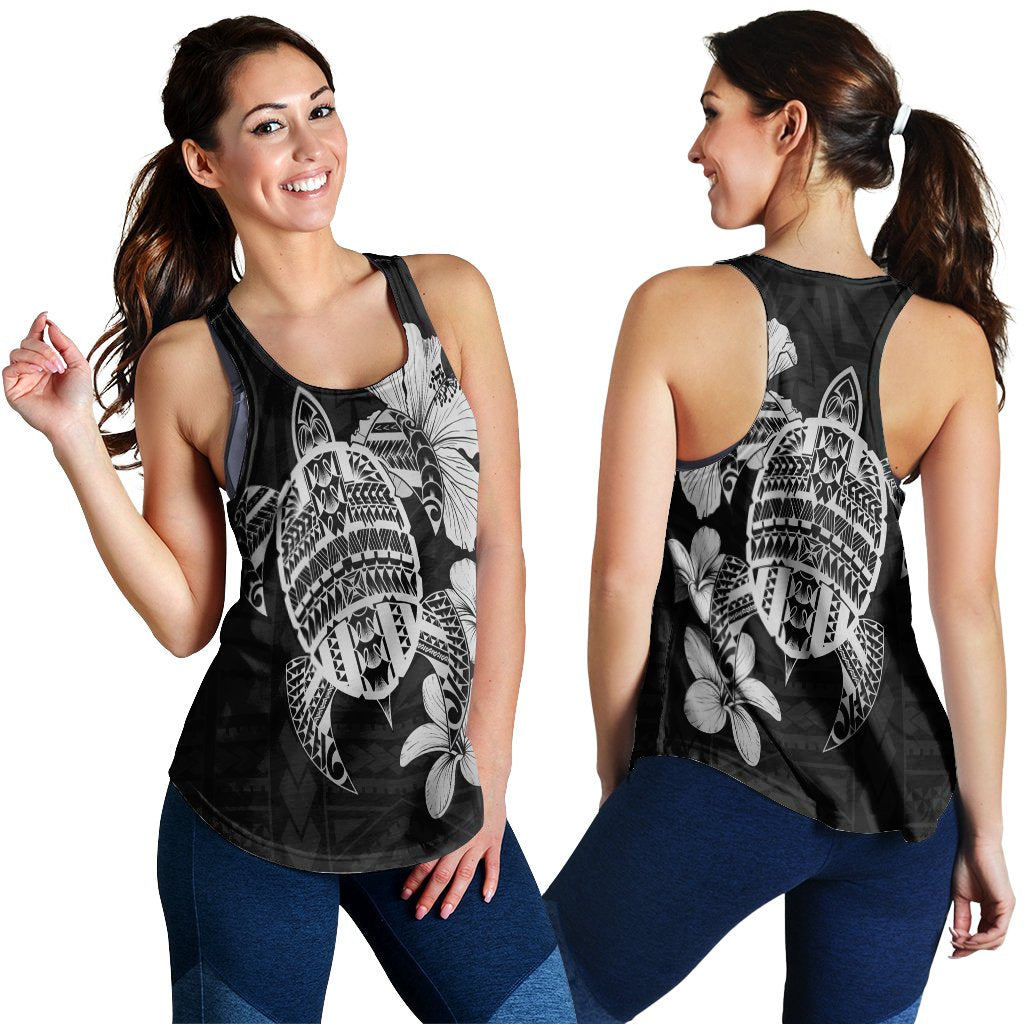 Hawaiian Kanaka Hibiscus Plumeria Mix Polynesian Turtle Racerback Tank - Gray - AH Black - Polynesian Pride