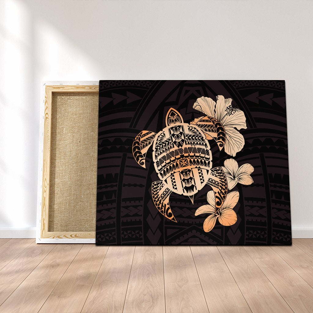 Hawaiian Kanaka Hibiscus Plumeria Mix Polynesian Turtle Canvas - Orange - AH Canvas Poly-cotton - Polynesian Pride