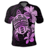 Hawaiian Kanaka Hibiscus Plumeria Mix Polynesian Turtle Polo Shirt Pink - Polynesian Pride