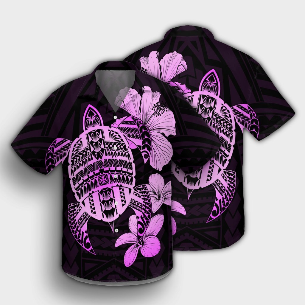 Hawaiian Kanaka Hibiscus Plumeria Mix Polynesian Turtle Hawaiian Shirt - Pink - AH - Polynesian Pride
