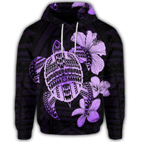 Hawaiian Kanaka Hibiscus Plumeria Mix Polynesian Turtle Hoodie Violet - Polynesian Pride