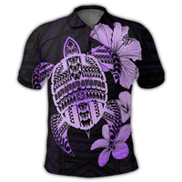 Hawaiian Kanaka Hibiscus Plumeria Mix Polynesian Turtle Polo Shirt Violet - Polynesian Pride