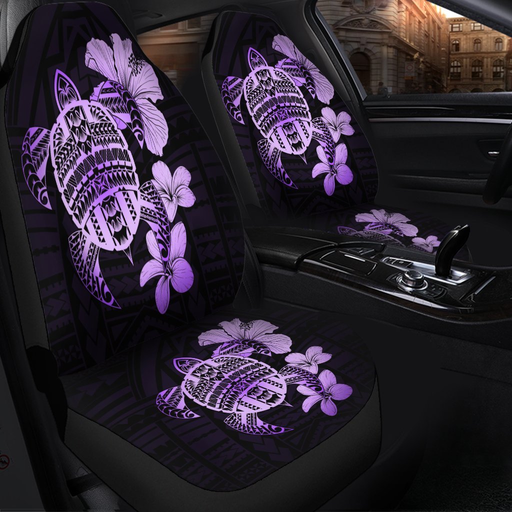 Hawaiian Kanaka Hibiscus Plumeria Mix Polynesian Turtle Car Seat Covers - Violet - AH - Polynesian Pride